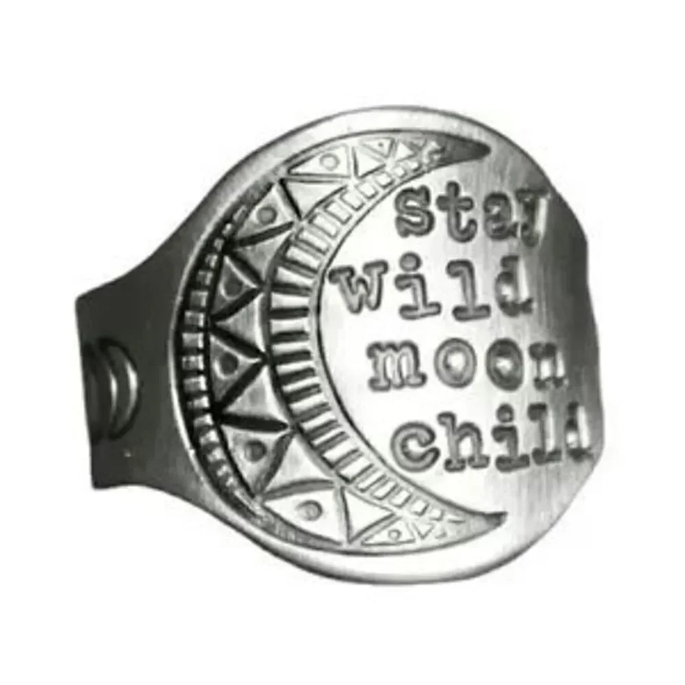Stay Wild Moon Child Antique Silver Copper Unisex Ring Triple Moon Goddess